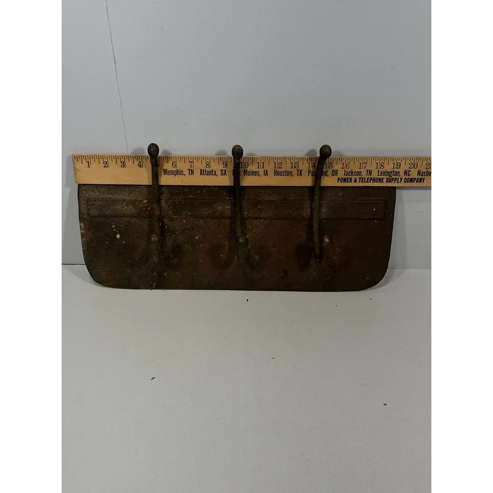 Vintage Antique Brass Wall Mount Coat Rack 3 Hook Industrial Entryway Mudroom